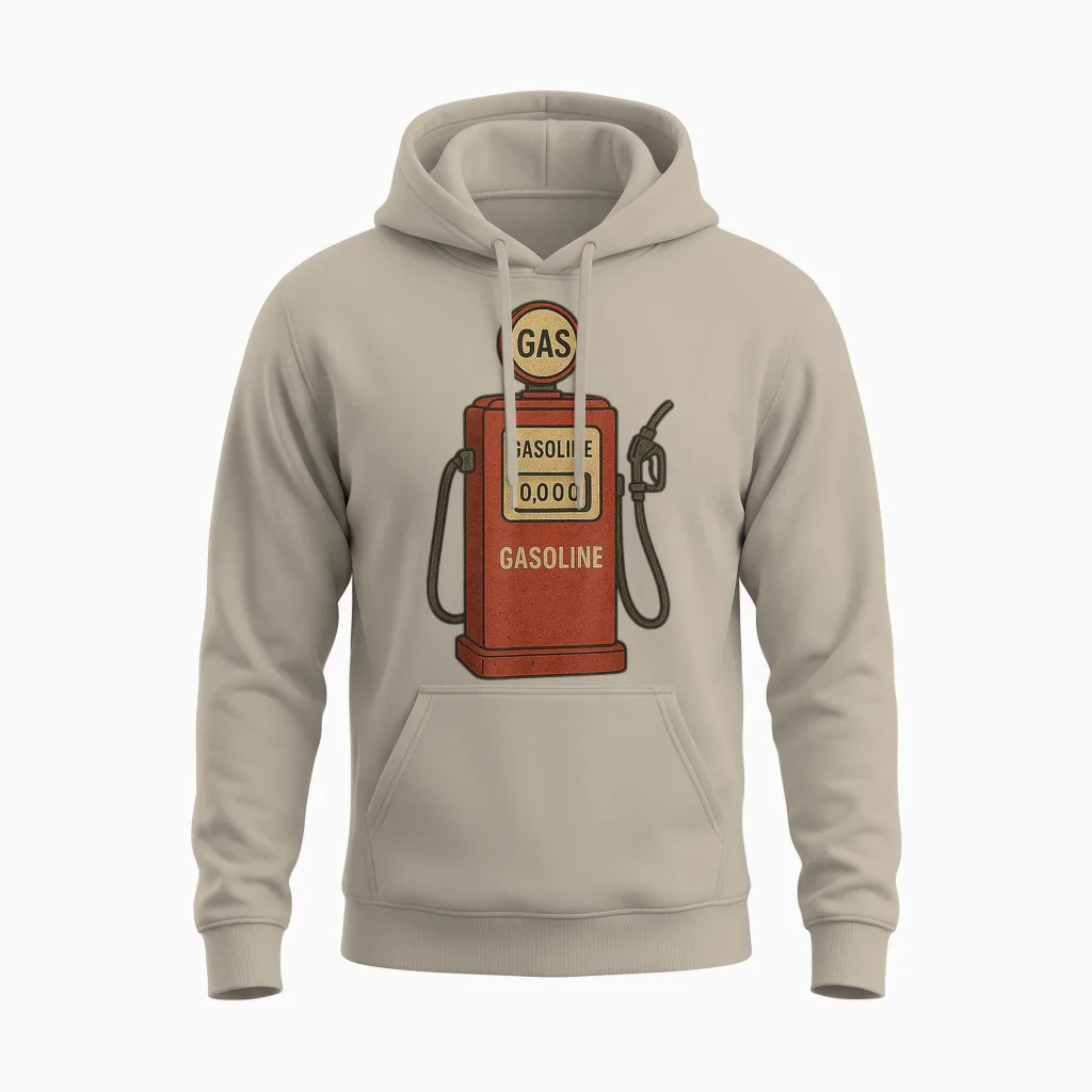 Vintage Graphic T-Shirt with Retro Fuel Pump Unisex Hoodie in Sand