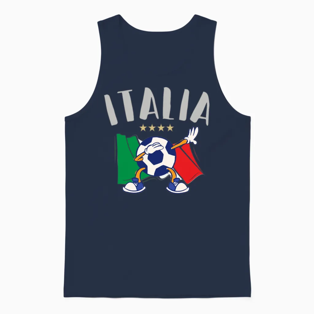 Italy Dabbing Soccer Ball Flag Star Badges Unisex Tank Top in Navy