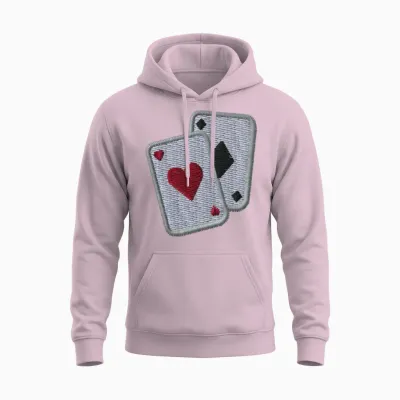 Playing Cards Embroidered Unisex Hoodie - Light Pink
