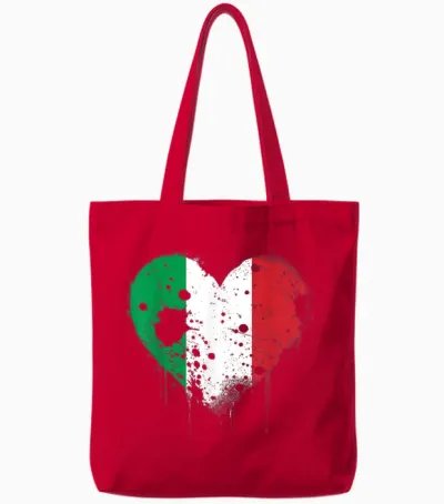 Italian Flag with Heart Shaped Roots Tote Bags - Red