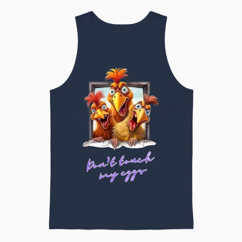 Don't Touch My Eggs Unisex Tank Top in Navy