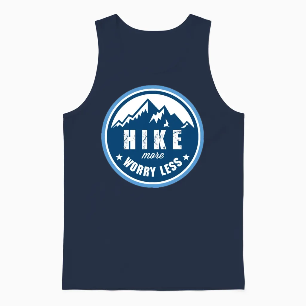 Hike More Worry Less Hiking & Outdoors Unisex Tank Top in Navy