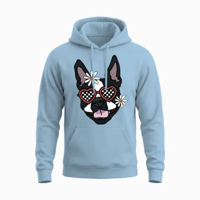 Boston Terrier Retro Dog Unisex Hoodie - Light Blue