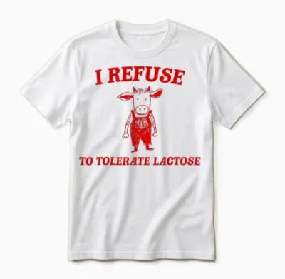 I Refuse to Tolerate Lactose, Funny Retro Cow in Vintage T-Shirt, White Unisex T-Shirt - White