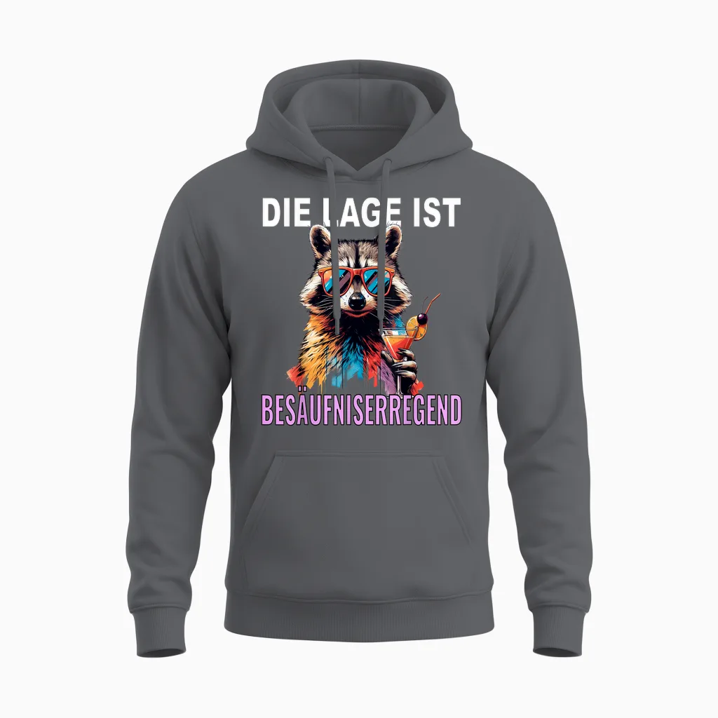 Die Lage Ist Besäufniserregend Waschbär Unisex Hoodie in Charcoal