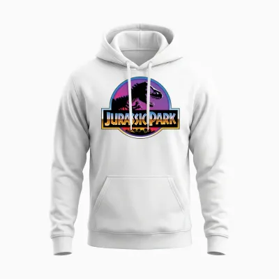 Jurassic Park Logo Purple and Blue Unisex Hoodie - White