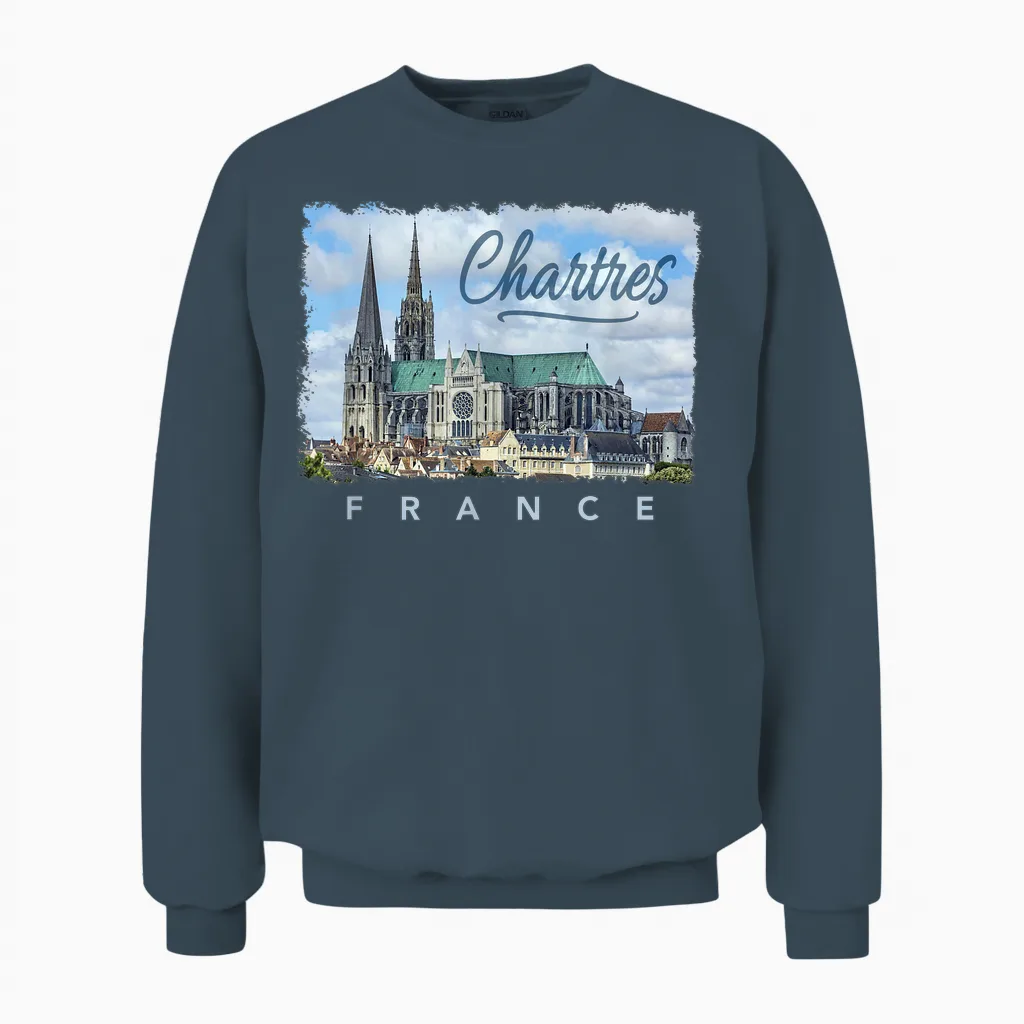 Cathedral Chartres France Unisex Sweatshirt in Dark Heather