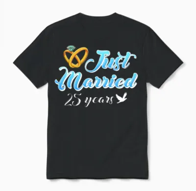 Married 25 Years 25th Wedding Anniversary Unisex T-Shirt - Black