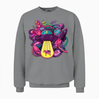 Space with Alien Saucer Rocket Planets Stars Unisex Sweatshirt - Sport Grey