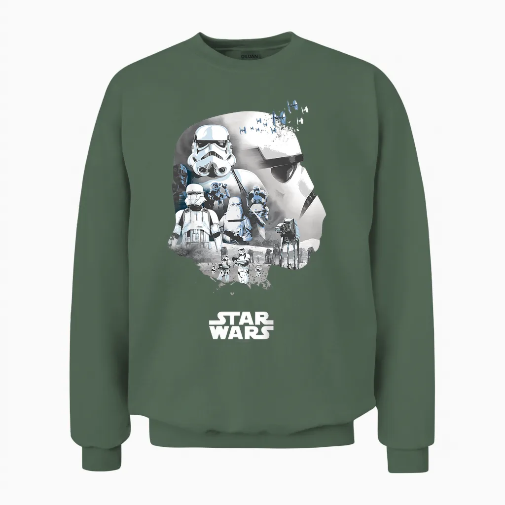 Kids Star Wars Stormtrooper Montage Unisex Sweatshirt in Military Green