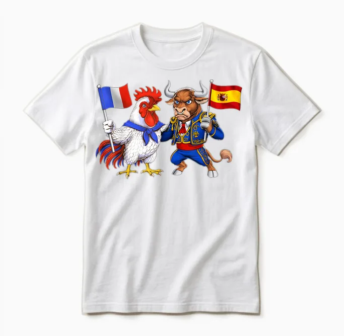 Flag France Spain French Roots Spanish Heritage Unisex T-Shirt in White