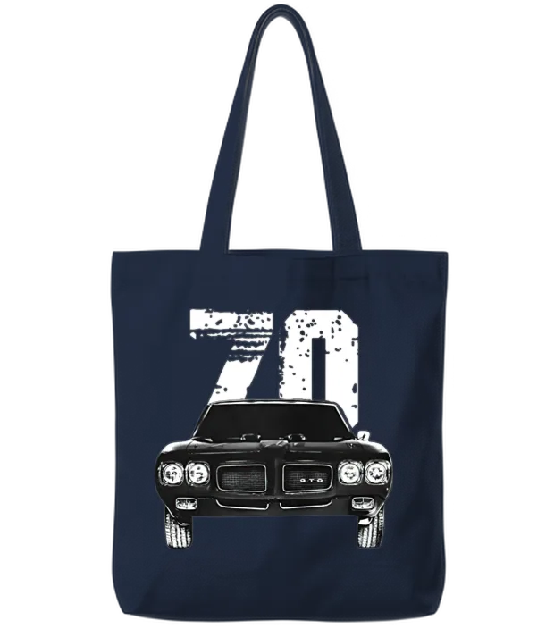 1970 Pontiac Gto Front Grill View with Year Tote Bags - Navy