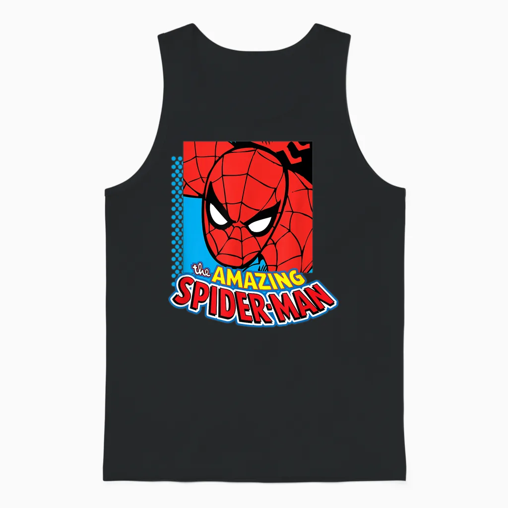 Amazon Essentials Men's Marvel the Amazing Spider-Man Logo Portrait T-Shirt, White, Small Unisex Tank Top in Black