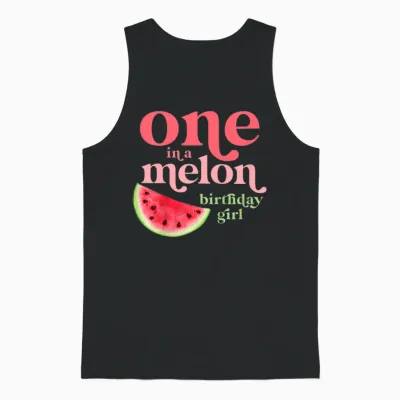 Children's One in a Melon Birthday Girl Baby 1st Watermelon First T-Shirt, Black Unisex Tank Top - Black