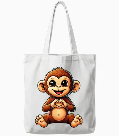 Affe Mit Herz | Süßes äffchen Mit Herzsymbol Tote Bags - White