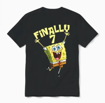 Mademark X Spongebob Squarepants - Kids Original Spongebob Square Pants - 7th Birthday. Finally 7. Unisex T-Shirt - Black