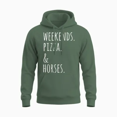 Weekends Pizza and Horse Unisex Hoodie - Military Green