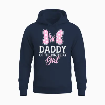 Daddy of the Birthday Girl Cute Pink Bow Family Matching Unisex Hoodie - Navy