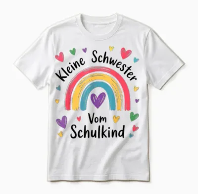 Kleine Schwester Vom Schulkind Regenbogen Geschwister Kinder Unisex T-Shirt - White