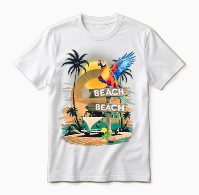 'beach Sign Parrot Scene' Gd Unisex T-Shirt in White