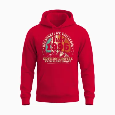 Vintage Juin 1996 Cadeau Anniversaire 30 Ans Hommes Femmes Unisex Hoodie - Red