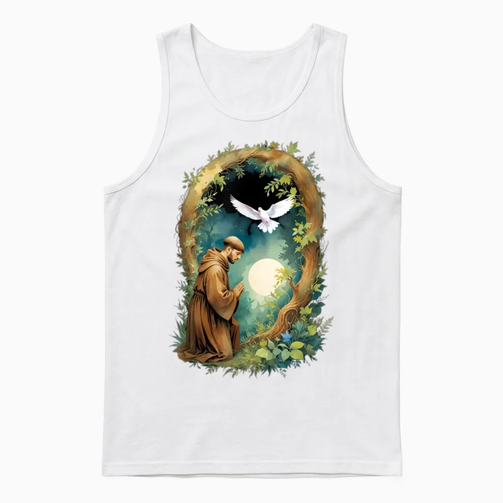 St Francis of Assisi Patron Saint of Animals Unisex Tank Top in White