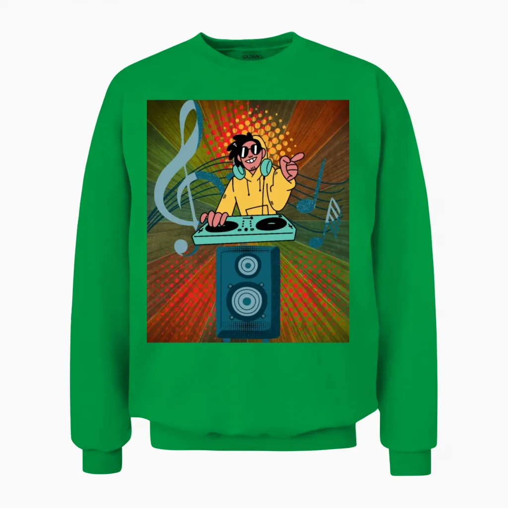 Groove with the Cool Retro Dj Unisex Sweatshirt in Irish Green