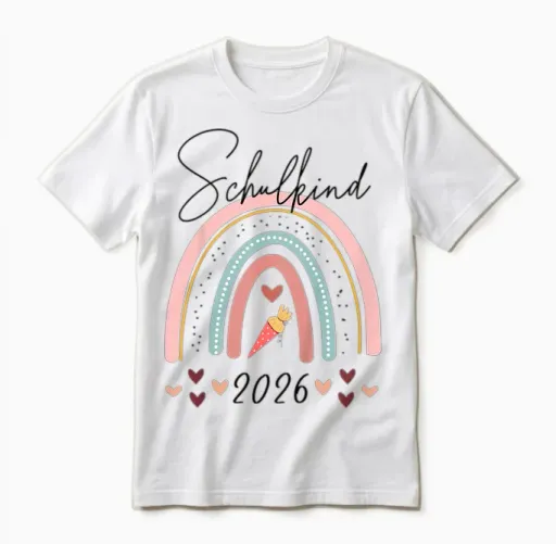 Schulkind 2026 Rainbow School Cone, First Day at School Girls' Unisex T-Shirt in White