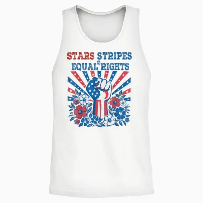 Stars Stripes and Equal Rights 4th July Patriotic Activist Unisex Tank Top - White