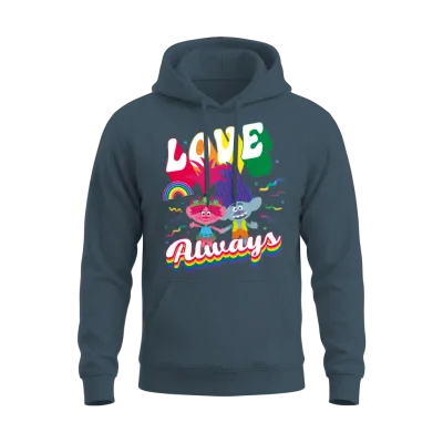 Trolls Love Always Rainbow Colours Unisex Hoodie - Dark Heather