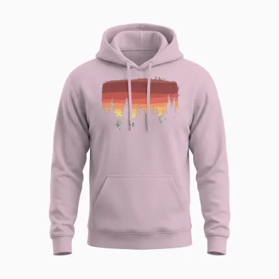 Retro Forest Panorama Sunset Unisex Hoodie - Light Pink
