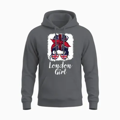 London Girl, London Girls, British Flag Uk Lass T-Shirt, Black Unisex Hoodie - Charcoal