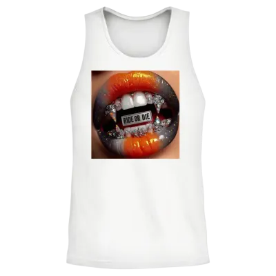 Bold Edgy Lip Art with Ride or Die Drip Unisex Tank Top - White