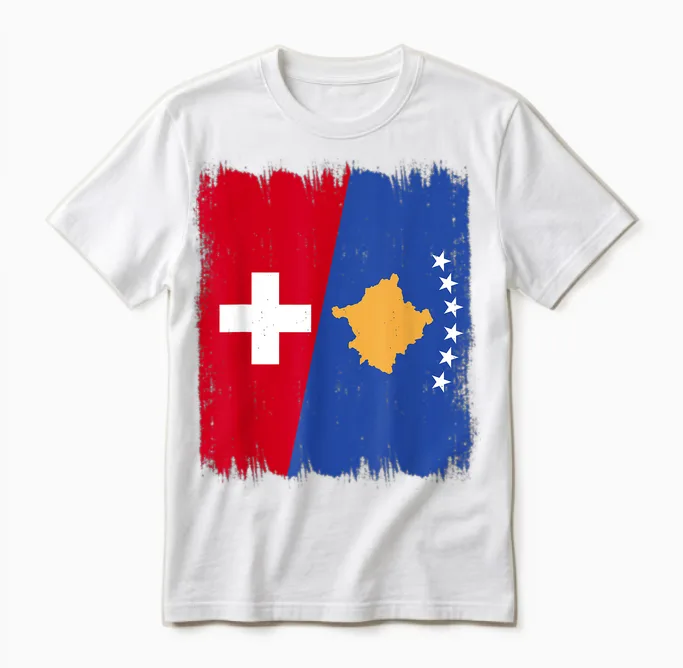 Half Flag of Switzerland Kosovo Roots of Kosovo Unisex T-Shirt in White
