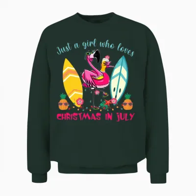 Christmas in July Flamingo Beach Funny Summer Unisex Sweatshirt - Forest