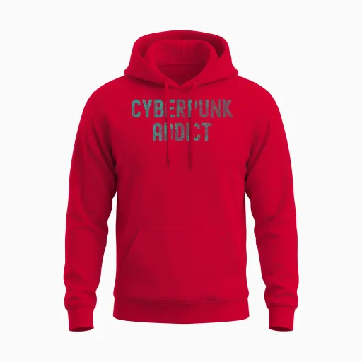 Futuristic Style Cyberpunk Addict T-Shirt, Black, S Unisex Hoodie - Red