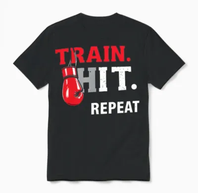 Train Hit Repeat Boxing Motif Unisex T-Shirt - Black