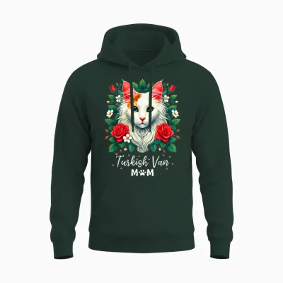 Roses Flowers Turkish Van Mom T-Shirt, Black, S Unisex Hoodie - Forest