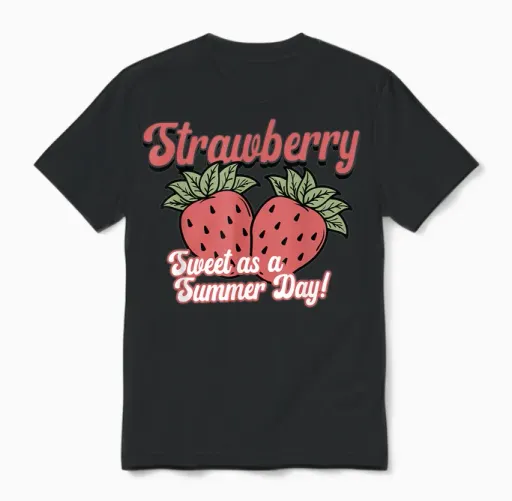 Sweet as a Summer Day for Lovers of Strawberries and Fruits Retro Unisex T-Shirt in Black