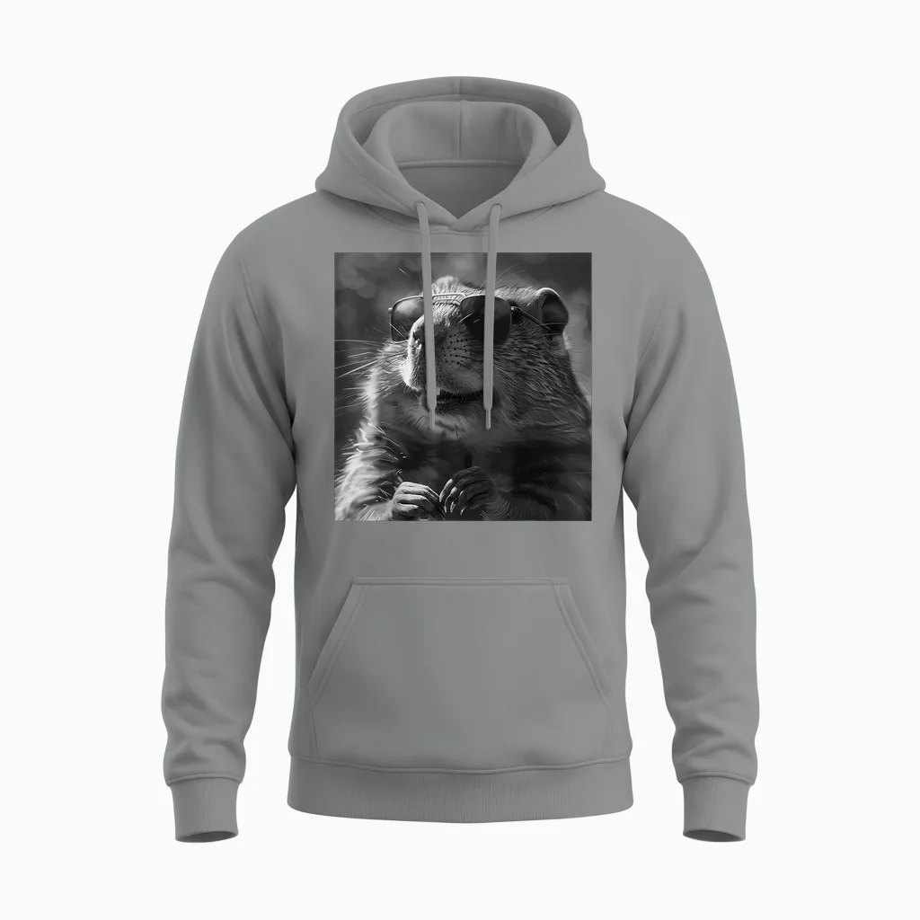 Groundhog Cheekily Laughs, Funny Animal, Groundhog Funny T-Shirt, Black, S Unisex Hoodie in Sport Grey
