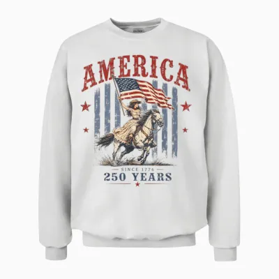 America 250 Years Patriotic Cowgirl 4th July for Girl Women Unisex Sweatshirt - White