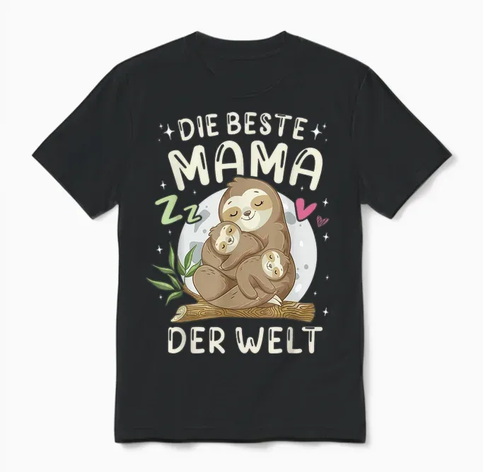Muttertag, Die Beste Mama Der Welt, Faultier Mutter Unisex T-Shirt in Black