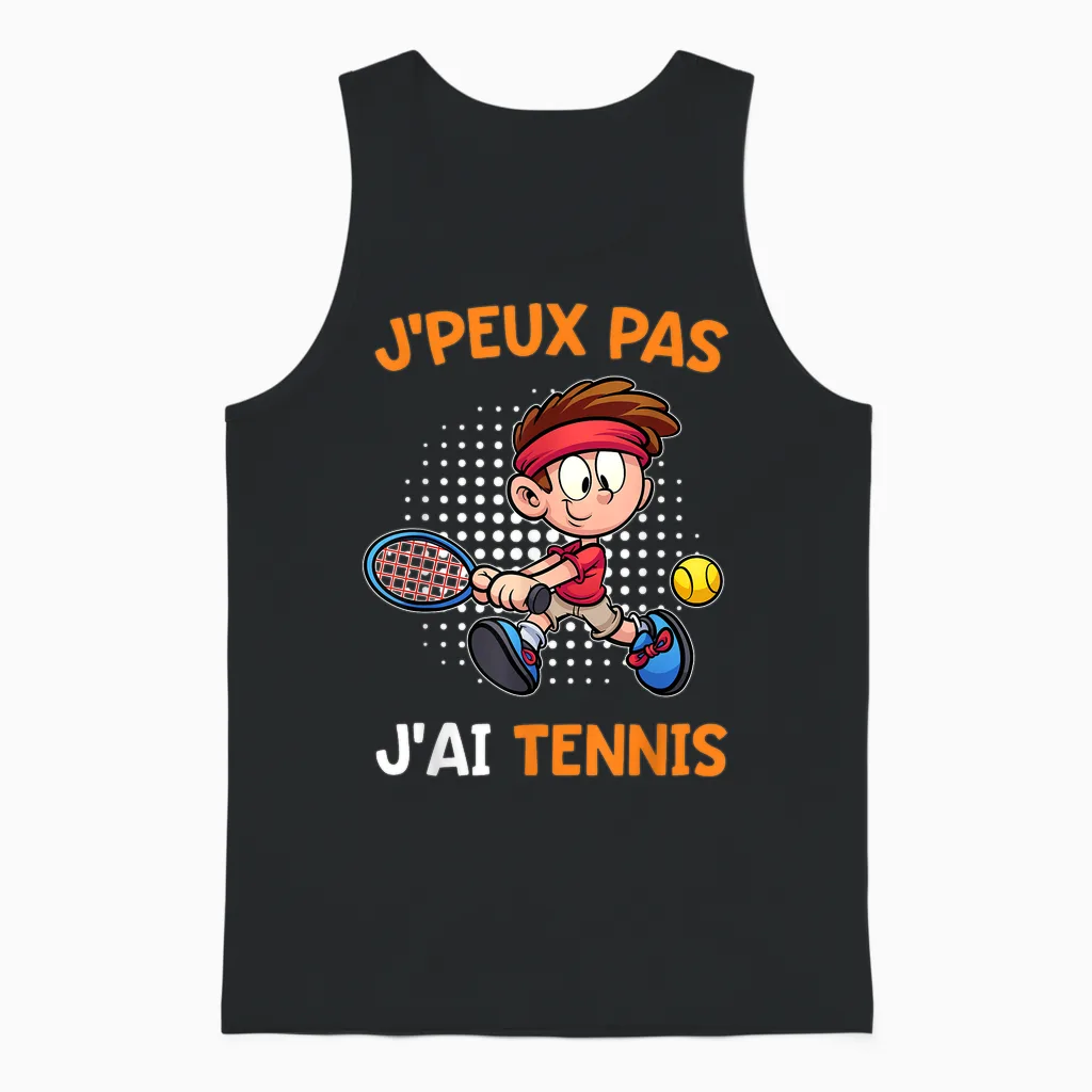 J'peux Pas J'ai Tennis Player Tennis | Kids Boy T-Shirt, Black, S Unisex Tank Top in Black