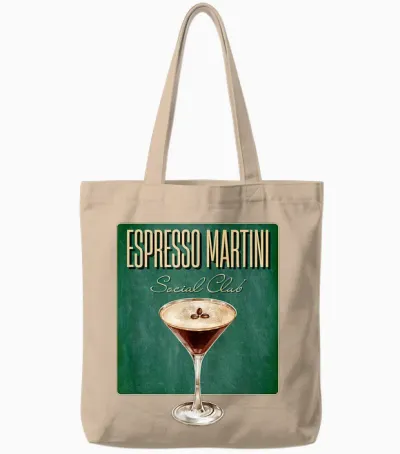 Espresso Martini Social Club | Kaffee Cocktail Cafe Bar Team Tote Bags - Natural
