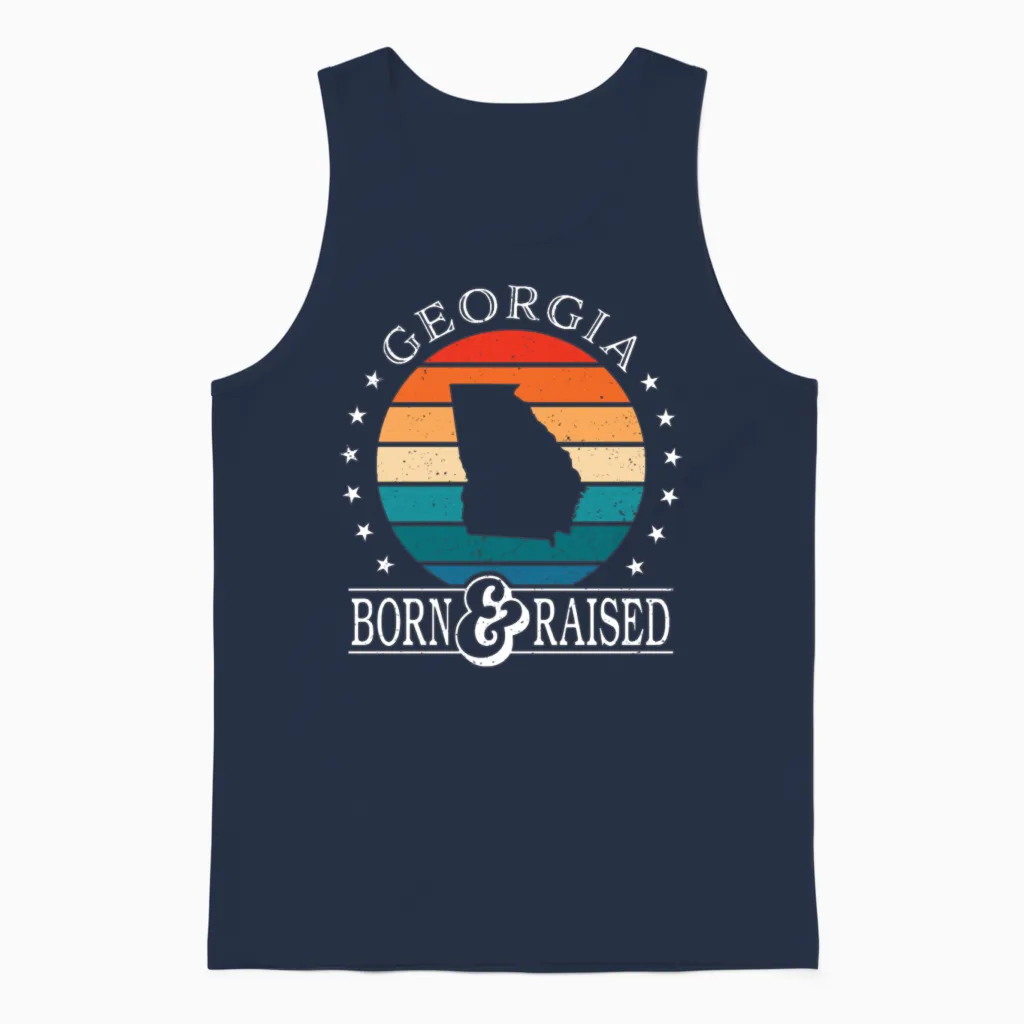 Born & Raised Georgia Usa State Pride Unisex Tank Top in Navy