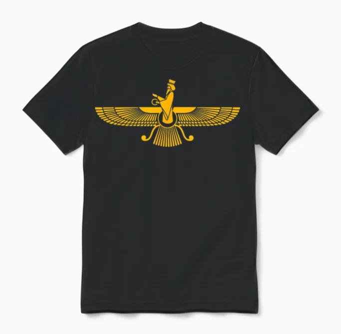 Faravahar Zarathustra Spiritual Symbols Iranian T-Shirt, Black Unisex T-Shirt in Black