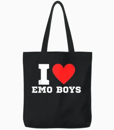 I Love Emo Boys | Y2k | Red Heart | Love | Emo | Scene T-Shirt, Black, S Tote Bags - Black