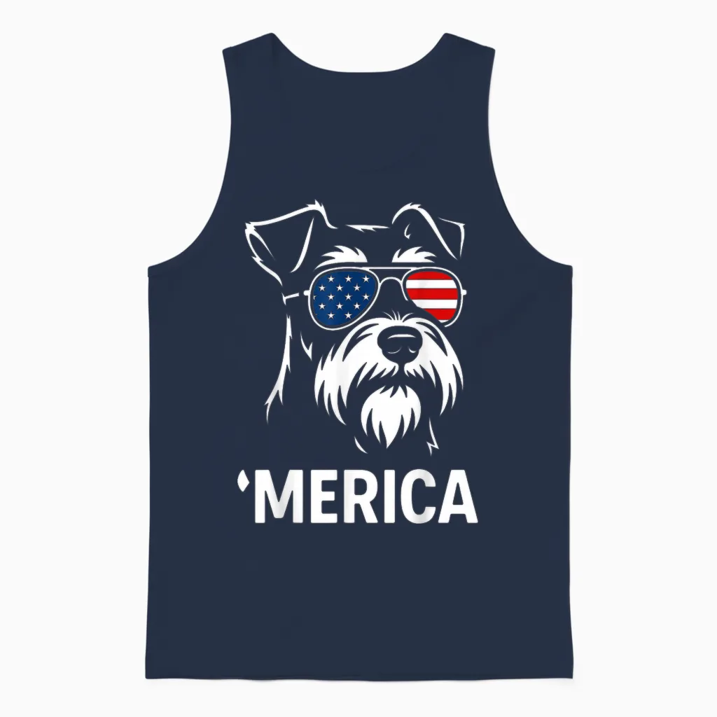 Patriotic Miniature Schnauzer Dog 'merica 4th of July Funny Unisex Tank Top in Navy
