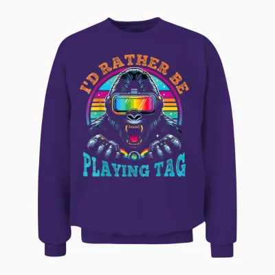 Bruh I'd Rather Be Playing Boys Adult Man Birthday Gorilla Unisex Sweatshirt - Purple