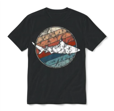 Shark in Retro Style Unisex T-Shirt - Black